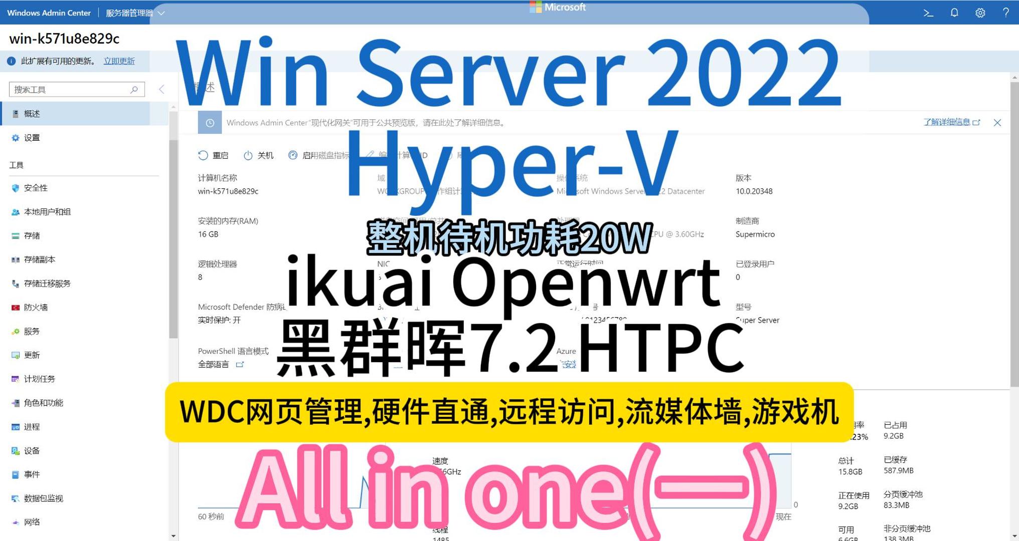 使用Win Server 2022 AIO 安装WAC,Hyper-V虚拟机  搭建软路由,黑群晖,私人流媒体,HTPC-小陈折腾日记